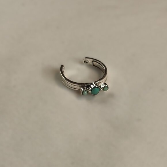 Toe Ring Silver Three Teal Rhinestone in Line Adjustable Good Condition - Picture 2 of 2